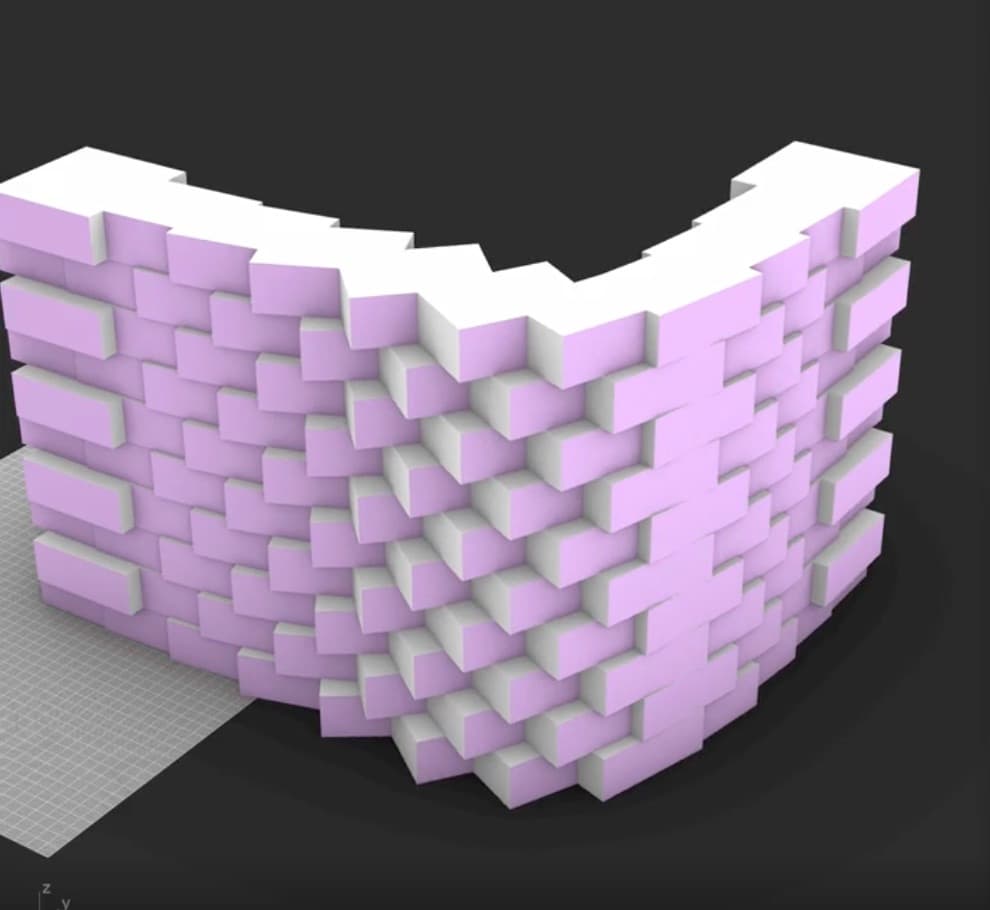 Massing of a building whose apartments each rotate individually, forming a stepped pattern like bricks